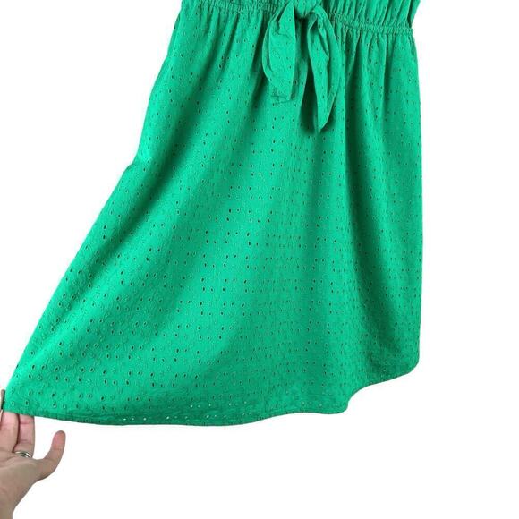 J.Crew Eyelet Collared Tie-Front Shirt Dress in Green 100% Cotton, Size XS - Picture 8 of 12
